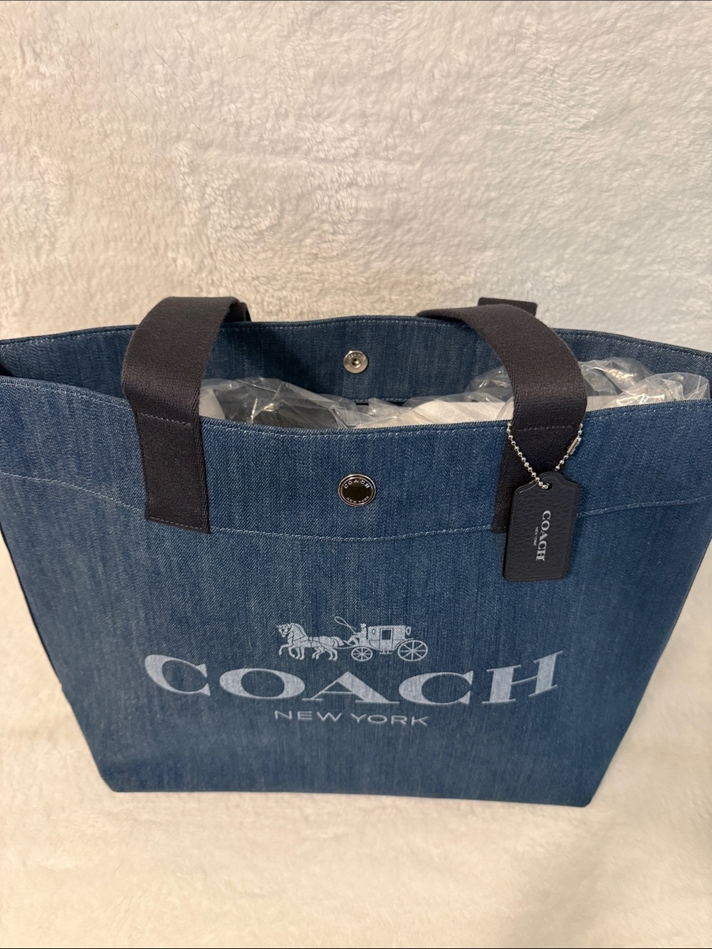 Coach Blue Denim Logo Tote with Dark Handles - Picture 2 of 6